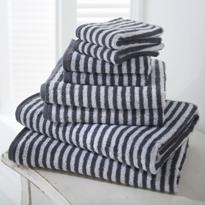 Striped Bathroom Towels Dark Grey