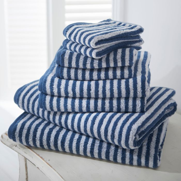 Striped Bathroom Towels Navy