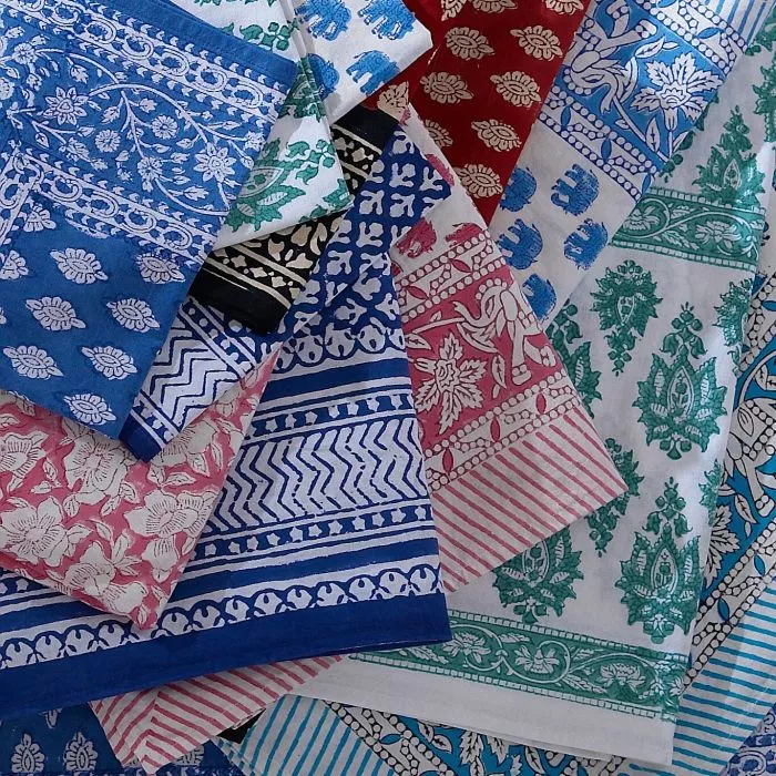 Block printed table cloths and napkins 