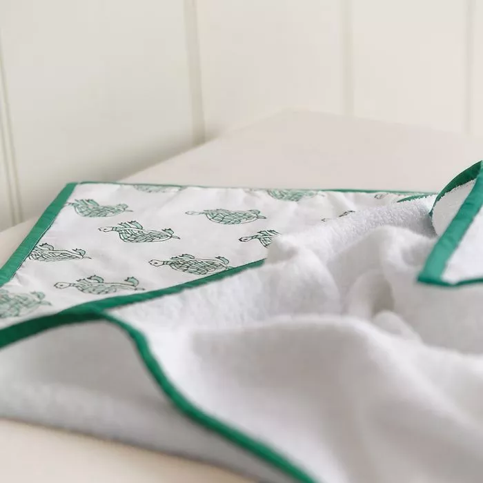 Green turtle hooded towel