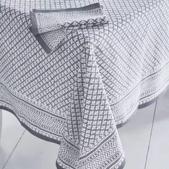 Block Printed Tablecloth Design 10 Grey