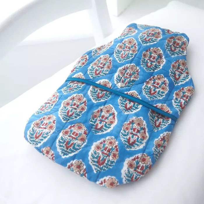 Hot Water Bottle Cover Blue Cameo