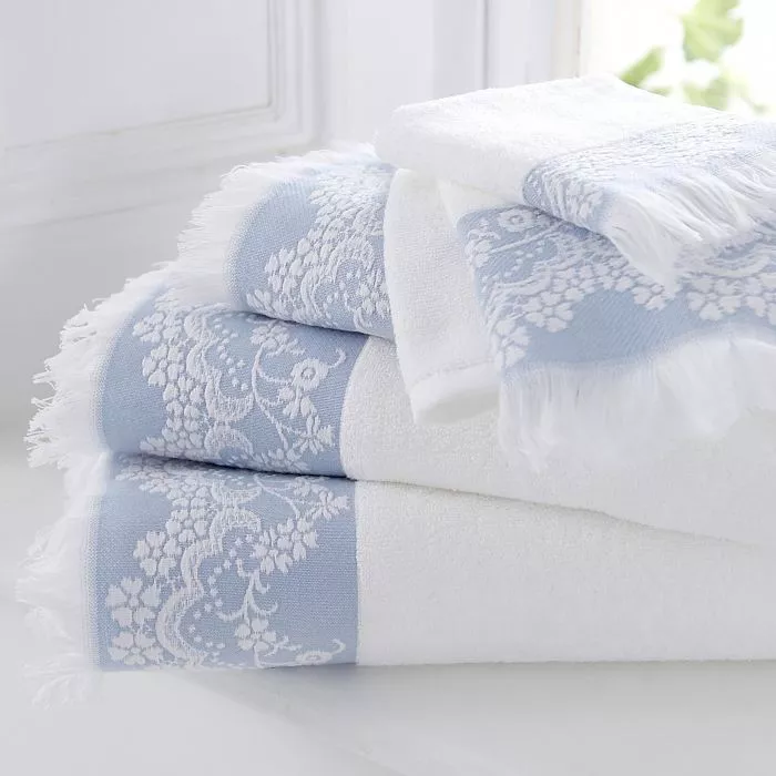 Blue Riviera White Cotton Towels
