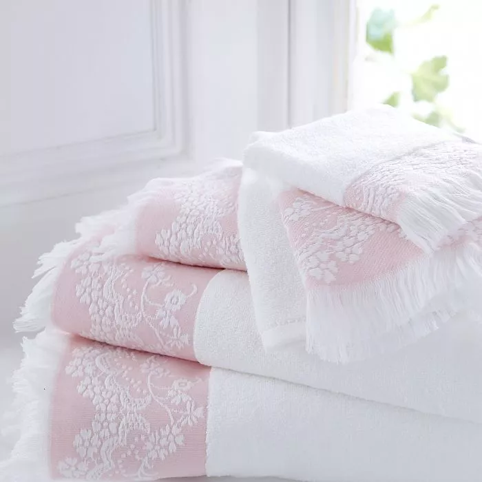 Riviera Pink White Cotton Towels