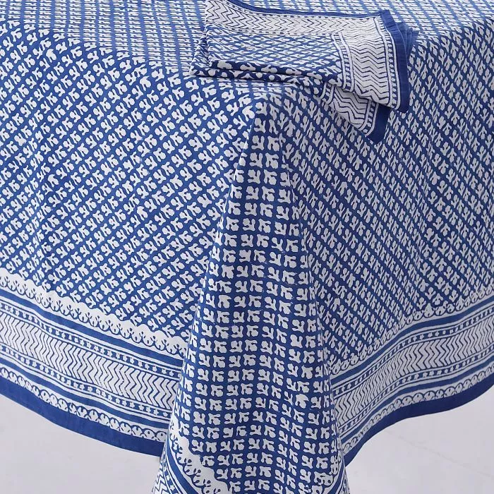 Design 2 Indigo and White Block Printed Tablecloth