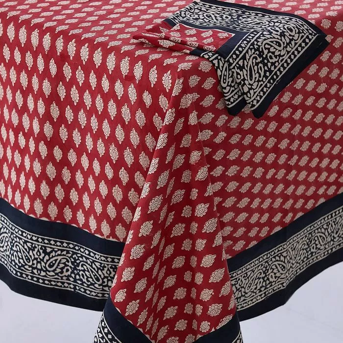 Block Printed Tablecloth Design 5 Red and Black