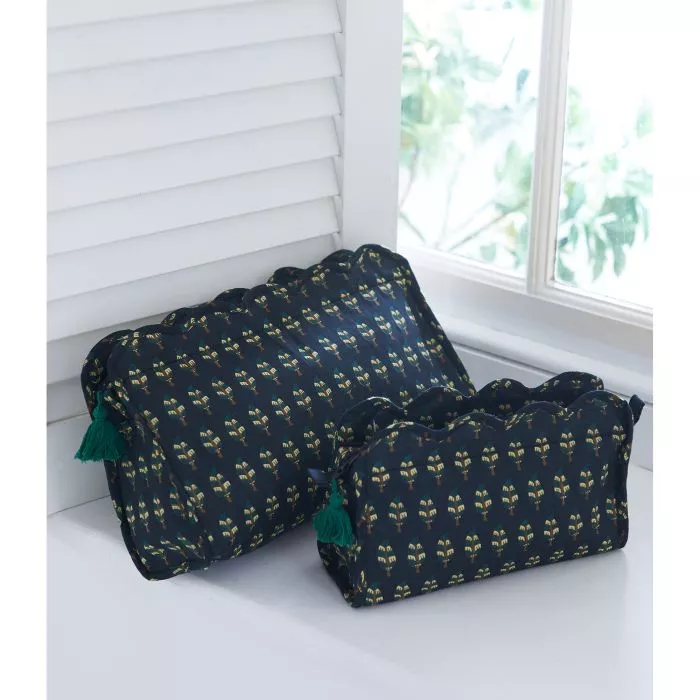 Black Motif Block Printed Washbags Cosmetic Bags